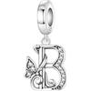 CYCUFF Ciondolo a forma di lettera a farfalla, in argento 925, per braccialetti e collane, gioielli con zirconi, regalo per donne, famiglia, amici, charm, Argento sterling, argento Sterling 925