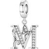 CYCUFF Ciondolo a forma di lettera a farfalla, in argento 925, per braccialetti e collane, gioielli con zirconi, regalo per donne, famiglia, amici, charm, Argento sterling, argento Sterling 925