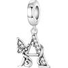 CYCUFF Ciondolo a forma di lettera a farfalla, in argento 925, per braccialetti e collane, gioielli con zirconi, regalo per donne, famiglia, amici, charm, Argento sterling, argento Sterling 925