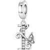 CYCUFF Ciondolo a forma di lettera a farfalla, in argento 925, per braccialetti e collane, gioielli con zirconi, regalo per donne, famiglia, amici, charm, Argento sterling, argento Sterling 925