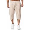 Remxi Uomo Lino Pantaloncini Shorts da Pantaloni Uomo 3/4 Cotone Lino Pantaloni Uomo Estate Vita Elastica La Spiaggia Cachi 3XL