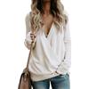 BTFONIA Maglioni avvolgenti con Scollo a V Profondo da Donna Maniche Lunghe Incrociati sul Davanti Larghi Lavorati a Maglia Top Autunnali e Invernali(White,L)
