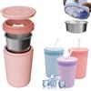 Feegela Borraccia cubetti ghiaccio con bicchiere acciaio inox,parete 2-in-1, Rosa