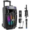 Pyle Cassa Bluetooth Portatile 680W, Altoparlante Bluetooth PA 25cm con Microfono Wireless, Ruote, TWS, Luci, Display LED, Ingresso Mic 6,5mm, FM/AUX/MP3/USB/SD