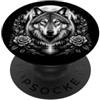 Artistic Wilderness Ritratto artistico di lupo con rose decorative e luna PopSockets PopGrip Adesivo