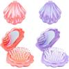 PETERMALLON 2 mini spazzole per capelli rotonde con piccolo specchio, forma di conchiglia, finitura metallica lucida, pieghevole, portatile, pettine per massaggio dei capelli (viola, rosa)