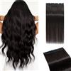 MY-LADY Extension Capelli Veri Clip 1 Pezzo, 20cm Extension Clip Capelli Umani Lisci per Volume 3/4 Testa con 5 Clip, Clip In Human Hair Extension #1B Nero Naturale 40g