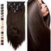 S-noilite Set 8pcs Clip in Hair Extensions Extension Clip Capelli Veri Testa Piena 18Clips Parrucchino 58cm Dritto Marrone medio