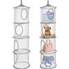Gyxova 2 Pezzi Rete Portaoggetti da Appendere,Organizzatore Appendito per Peluche | 4 Livelli Organizer da Appendere Pieghevole,Rete Appenduta per Riporre Giocattoli,Vestiti Piccoli