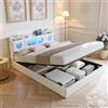 LieABak Letto imbottito 140 x 200 cm con vano portaoggetti, letto matrimoniale con cassetta, letto idraulico con scaffali aperti, letto per ragazzi con rete a doghe, PU (bianco, 140 x 200 cm)