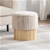 chairus Pouf Contenitore da Salotto in Tessuto Piccolo Poggiapiedi con Contenitore Sgabello Poggiapiedi con Seduta Imbottita e Ottomana Base in Doghe di Legno, Righe Cachi