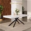 Huayz Tavolo da pranzo allungabile, 140/180 x 80 cm, stile semplice, forma destra, tavolo ispessito, per 4-6 persone, tavolo in legno con gambe in metallo, tavolo per sala da pranzo, cucina (bianco)