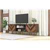 RanRan Mobile TV con due ante, ante in legno massello impiallacciato, TV a due scomparti, pannello basso, maniglie dorate e piedini in ferro 157 x 38 x 48 cm