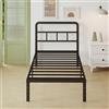 Lutown-Teen Rete Letto Singolo 75x190 cm a Doghe in Metallo, Struttura Letto Alta 36 cm con Testiera, Giroletto Singolo, Spazio di Archiviazione Extra, Montaggio Facile, Silenzioso, Nero