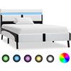 Tidyard Struttura Letto Singolo Matrimoniale in Ecopelle Bianco/Nero con LED,Giroletto Singolo Matrimoniale in Ecopelle,Letto in Ecopelle,Letto con Doghe 90x200 cm/120x200 cm/180x200 cm