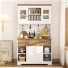 SACOOL Grande credenza da cucina con vano portaoggetti, vetrine, 2 cassetti, porte, appendiabiti, moderno armadietto per cucina, sala da pranzo e corridoio, 106 x 39 x 176,5 cm, naturale, bianco