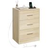 WOLTU Comodino con Stazione di Ricarica, Comodino con 3 Cassetti per Soggiorno, Rovere Chiaro, per Camera da Letto, Studio, 39x28.5x54.5cm