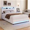 DAHUEN Letto 140 x 200 cm con LED e porte USB/Type-C, letto matrimoniale imbottito con testiera per letto, rete a listelli, 4 cassetti con ruote, telaio letto moderno per adulti e adolescenti(Beige-I, 140 x