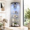 CXHLXYR Vetrina angolare in vetro, Vetrina a colonna in vetro LED, 4 ripiani 1 porta con porta, Mobile vetrina in vetro con porta e serratura, Vetrina a cinque angoli 162x60x35 cm (1 porta 4 livelli, Nero-6)