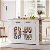 Shye Isola da cucina portatile 120 cm con tavolo da pranzo pieghevole, ripiano aperto, porta AC, porta USB, porta in vetro, laminato regolabile, ruote con freni per cucina, sala da pranzo, soggiorno