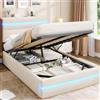 AOGLLATI Letto Singolo con Contenitore Idraulico 90x200 cm, Beige