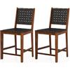 GIANTEX Set di 2 sgabelli da bar con schienale intrecciato e comodo poggiapiedi e telaio in legno massello, moderna sedia da pranzo per bistro, sala da pranzo, soggiorno, cucina, marrone