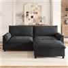 MSMOK Divano angolare modulare Cloud di grandi dimensioni, comodo divano angolare per soggiorno, design moderno con seduta profonda, con 1 poggiapiedi mobile, schienale alto, nero, 216 x 82 x 77 cm