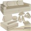 tectake® Divano Modulare da Gioco 8 Pezzi, Divanetto per Bambini con Imbottitura in Gommapiuma, Tessuto di Lino, Coperture Rimovibili, Funzione Letto, Impilabile, 160 cm - Beige