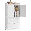 Yaheetech Mobile da Bagno Armadietto Autoportante in Legno Due Ante e Due Cassetti Ripiani Regolabili Mobiletto Bagno Multiuso per Soggiorno Salotto Cucina Sala da Pranzo 60x30x115 cm Bianco