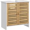 HOMCOM Mobile sottolavello, mobile da bagno con 2 ante con ripiano regolabile, armadio portaoggetti per lavabo, 60 x 30 x 60 cm, in bambù naturale e bianco