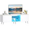 BEWISHOME Mobile per TV con LED Regolabile, Tavolo TV con Ripiani in Vetro Regolabili, 2 Armadietti Chiusi e 2 Scomparti Aperti, 148 x 40 x 49.5 cm, Bianco, per Soggiorno e Camera da Letto EKDG04W