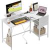 Xyphren Scrivania con prese, 2 cassetti e supporto per monitor rimovibile, 100 x 50 cm, reversibile, tavolo per computer, per casa, ufficio, studio, camera da letto, bianco