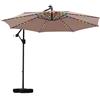 RELAX4LIFE Ombrellone da Giardino 290 cm, Ombrellone da Esterno con 96 Luci Colorate e Base, Inclinazione Regolabile, Rotazione a 360°, per Patio Piscina (Marrone)
