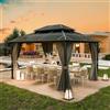 UDPATIO Gazebo da Giardino 3x4 m in Policarbonato, Doppio Tetto con Tende, Gazebo per Esterni Resistente al Vento e UV, Struttura in Alluminio per Giardino, Terrazza, Grigio
