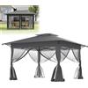 LZQ Gazebo da giardino pieghevole, 4 x 4 m, gazebo pop-up con sollevamento con un clic, pareti laterali in rete, regolabile in altezza, inclusa borsa per il trasporto con ruote, protezione UV, per