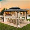 UDPATIO Gazebo da Giardino 3x4 m in Policarbonato, Doppio Tetto con Tende, Gazebo per Esterni Resistente al Vento e UV, Struttura in Alluminio per Giardino, Terrazza, Champagne
