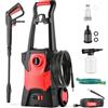 Kizivion 2000W Idropulitrice, Max 150 Bar Idropulitrice Portatile con Cannone di Schiuma e Tubo da 10m, Getto Elettrico per Auto, Terrazzo, Vialetto, Recinzione, Pulizia Pavimenti, Rosso