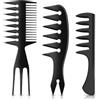 DUAIU Set di 3 pettini per l'acconciatura dei capelli per uomo nero a denti larghi, pettine per texture per ciuffo, Pompadour, capello, lisciati