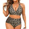 Yonique Womens Plus Size Bikini High Waisted Swimsuits Two Piece Bathing Suits Tummy Control Swimwear Leopard 18Plus