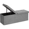 SONGMICS Pouf Pieghevole, Cassapanca, 38 x 110 x 38 cm, Coperchio Ribaltabile, Capacità di Carico Statico 300 kg, per Corridoio, Soggiorno, Camera da Letto, Grigio Cenere LSF71G
