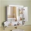 VASAGLE Armadietto da Bagno con Luce LED, Spina, Cestino Pensile, Porta Asciugacapelli, Mobile a Parete con Specchio, 14,5 x 70 x 70 cm, 3 Ante a Specchio, Bianco Nuvola BBK124W14