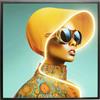 Kare Quadro da parete LED Sun Hat Woman, giallo, multicolore, moderno, soggiorno, camera da letto, corridoio, 80 x 80 cm (L-B)