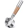 VINATO Porte-Filtre Sans Fond 51mm 3 Oreilles Compatible DeLonghi Dedica EC680/EC685/EC885, Porte-Filtre Nu en Acier Inoxydable, Manche en Noyer