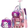 HTgroce Zaino per la scuola, trolley con 2 ruote, per bambini, ragazze, con sacchetto per cibo e astuccio