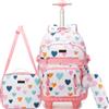 HTgroce Zaino Scuola Elementare Trolley, 3 Set Zaini Media Scuola Trolley Sacchetti per Snack Astuccio Bambina