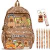 CYGMRFH Capybara Zaino per Bambini con Cartoni Animati, Portachiavi Capybara in PVC, Set di Penne Cancellabili blu Cristallo, Ideale come Regalo per Bambini, Articoli Scolastici per Scuola, Alunni e Studenti
