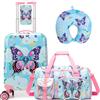 HTgroce Set 3 Valigie per Bambini con Valigia da Mano, Cuscino per il Collo, Borsone da Viaggio, Etichetta, Valigia con Ruote