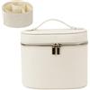 TOWEBOORY Borsa Cosmetica da Viaggio, Trousse Trucchi Donna in Morbida Pelle PU Borsa Portatile per Cosmetici Grande Capacità Chiusura con Zip per Conservare Cosmetici e Articoli da Toeletta (Bianco)