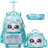 HTgroce Zaino Trolley Scuola Elementare Bambina - Set 3 in 1 con Pranzo al Sacco e Astuccio - Zainetto con Ruote Ergonomico per Primaria e Viaggio