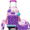 HTgroce Trolley Scuola Bambina Set 3 Pezzi Zaino Elementare con Carrello, Borsa per il Pranzo e Astuccio